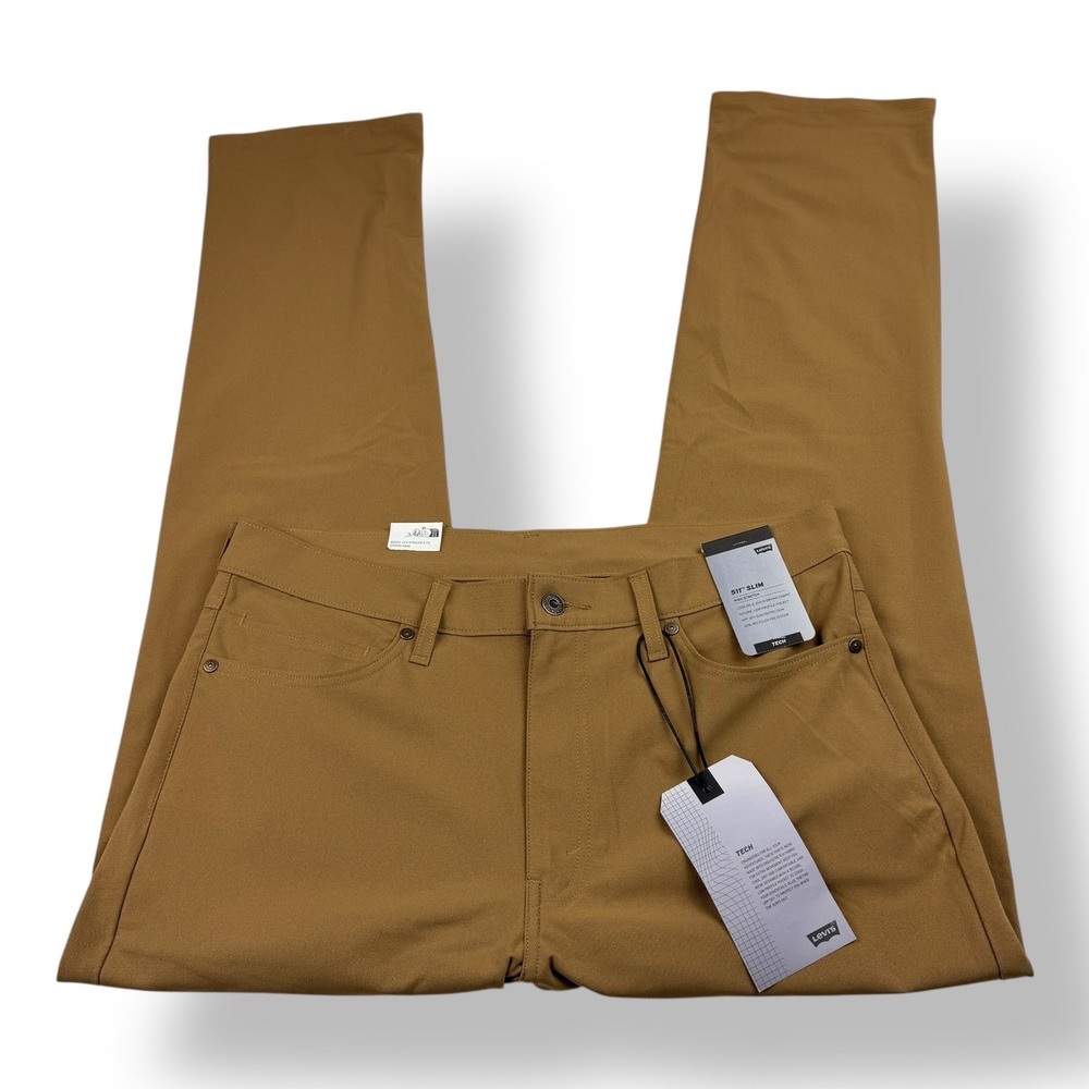 Levi Strauss 511 Slim Tech Pants Men 36x32 Harvest Gold Brown Stretch A9213-0016